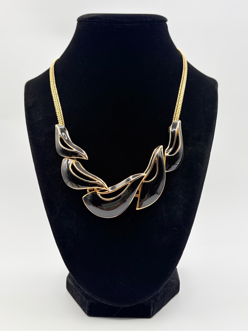Vintage Gold-Tone & Black Abstract Statement Necklace